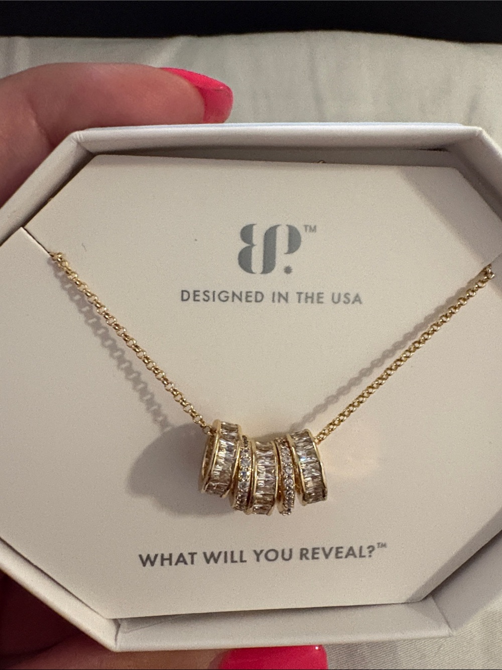 bp Gold-tone Multi-Ring Crystal Pendant Necklace